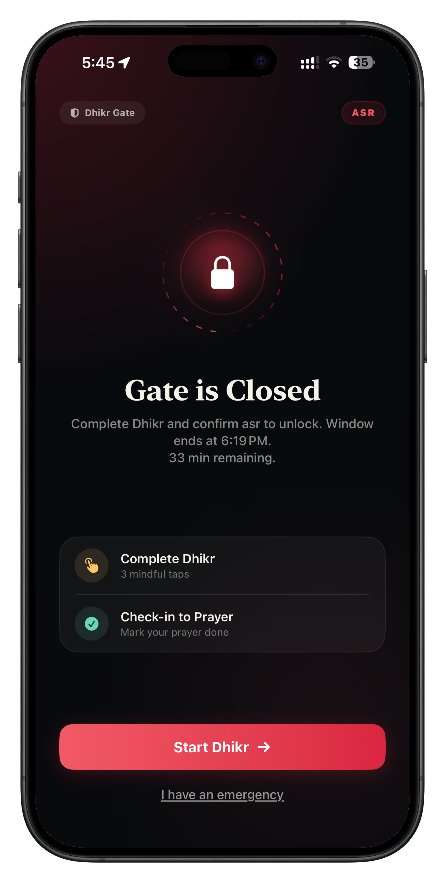 Dhikr Gate dhikr unlock flow