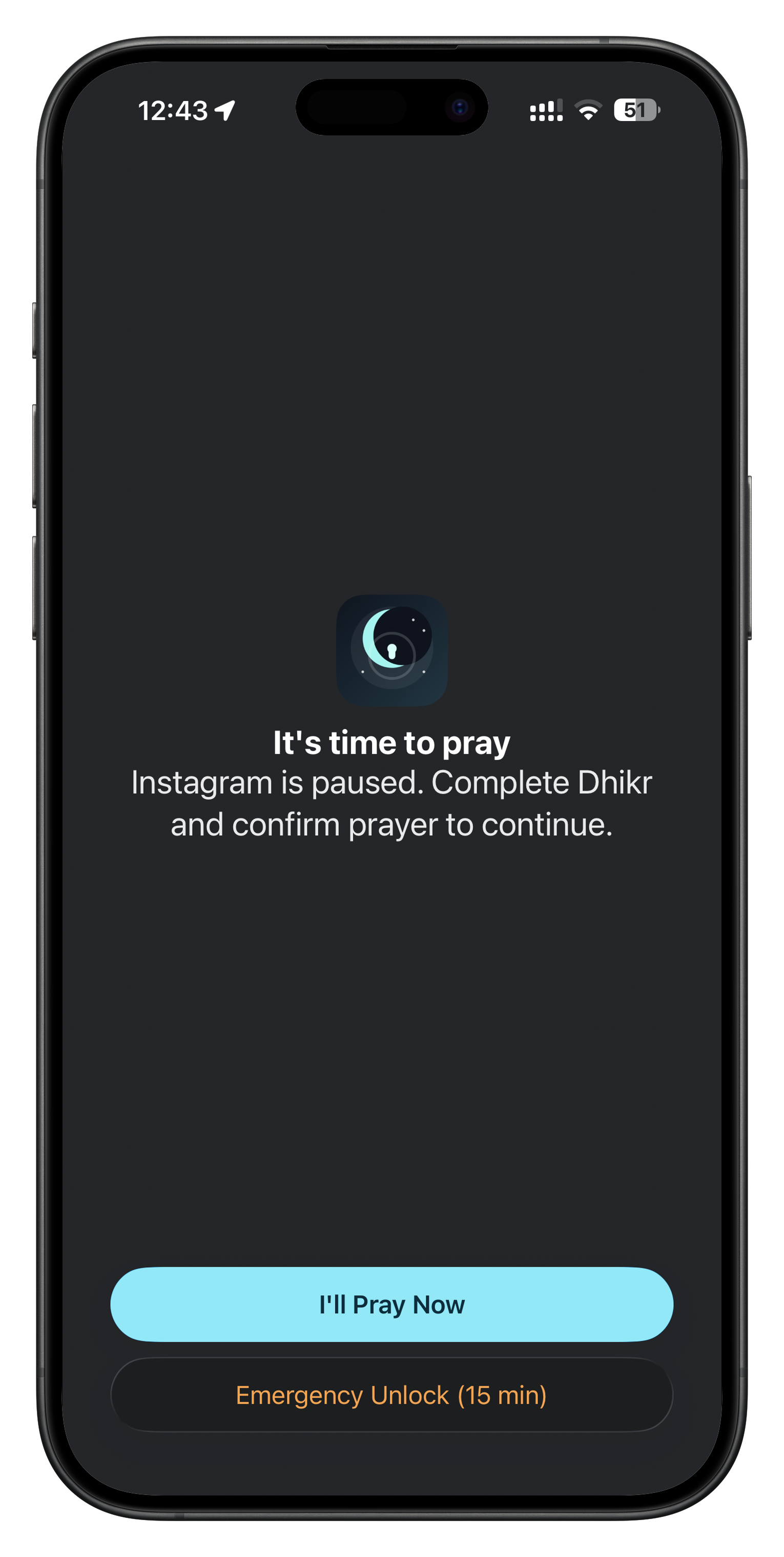 Dhikr Gate app blocking prompt